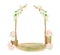Watercolor wedding arch scene. Hand drawn isolated wood archway with flowers and bouquets on stumps. Wedding ceremony