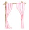 Watercolor wedding arch with wood sticks decorated with pink fabrics. Hand drawn wooden square archway isolated on white