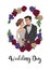 Watercolor wedding pattern Groom, bride, hearts, invitation