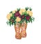 Watercolor wellies with flowers illustration in provence style. Rubber boots. Bouquet of flowers.