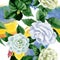 Watercolor white camelia flower. Floral botanical flower. Seamless background pattern.