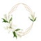 Watercolor white lilies with oval golden geometric frame