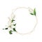 Watercolor white lilies with thin round golden geometric frame