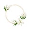 Watercolor white lilies with thin round golden geometric frame