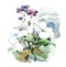 Watercolor White and Purple Meadow Flowers Illustration Hand Painted