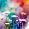Watercolor white wildflowers with rainbow background loose boho