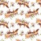 Watercolor wicca fox floral seamless pattern. Spiritual sacred totem animals wildflowers texture on white. Power animals