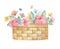 Watercolor wicker basket with flowers.
