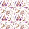 Watercolor wigwams and authentic native american elements seamless pattern