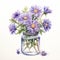 Watercolor Wild Asters In Mason Jar - Traditional Composition