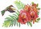 Watercolor wild exotic birds on flowers