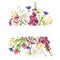 Watercolor wild flowers border, summer banner with wildflowers. Watercolor garden meadow flowers border