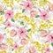 Watercolor wild flowers seamless pattern. Meadow pink peonies flowers peonies and floral, bright bloom for textile fabric