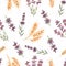 Watercolor  wildflower floral pattern, delicate flower wallpaper with field flowers , lavender and wheat pattern. Retro style