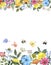 Watercolor wildflowers border. Rectangle frame for greetings, cards, invitations. Hand painted template for design