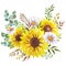 Watercolor wildflowers bouquet, hand painted sunflower bouquets, sunfower flower arrangement. Wedding invitation clipart elements.