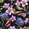 Watercolor wildflowers floral seamless pattern, watercolor thistles, pink flowers