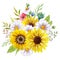 Watercolor wildlowers bouquet, hand painted sunflower bouquets, sunfower flower arrangement. Wedding invitation clipart elements.