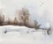 Watercolor winter countryside landscape