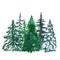 Watercolor winter evegreen pine trees border, isolated on white background. Hand painted spruce forest illustration. Landscape