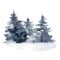 Watercolor winter foggy forest. Hand painted fir trees illustration isolated on white background. Holiday clip art for