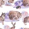 Watercolor winter forest animals seamless pattern. Bear, wolf, hare, hedgehog texture