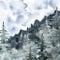 Watercolor winter forest landscape background with pine and spruce snowy trees. Misty mountain background for Christmas design