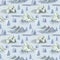 Watercolor winter mountains landscape seamless pattern. Hand painted mountain range, blue spruce trees and splash textures on