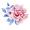 Watercolor winter pink flower illustration. Christmas blue floral. Botanical illustration for greeting card, wedding card