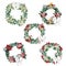 Watercolor winter poinsettia wreaths with silver christamas ornaments
