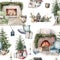 Watercolor winter seamless pattern with Christmas interior objects. Hand painted holiday items isolated on white