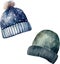 Watercolor Winter vector Christmas, New Year`s decor. Knitted blue, green hats.