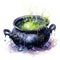 Watercolor witch\\\'s cauldron, boiling magic potion. Generative Ai