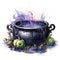 Watercolor witch\\\'s cauldron, boiling magic potion. Generative Ai