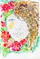 Watercolor woman portrait with flowers. Leo zodiac sign.