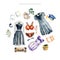 Watercolor women clothing and accessories illustration collection