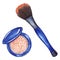 Watercolor women`s compact powder blush brush tool cosmetics make up isolated