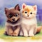 Watercolor Wonder - Adorable Puppies and Kittens in a Group