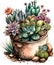 Watercolor Wonders: Captivating Succulents in Pots AI Generated