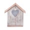 Watercolor wood birdhouse with heart. Spring decoration.