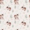 Watercolor Woodland animal Scandinavian seamless pattern. Fabric wallpaper background with Owl, hedgehog, fox and