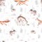 Watercolor Woodland animal Scandinavian seamless pattern. Fabric wallpaper background with Owl, hedgehog, fox and