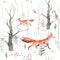 Watercolor Woodland animals seamless pattern. Fabric wallpaper background with Owl, hedgehog, fox and butterfly, Bunny