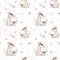 Watercolor Woodland animals seamless pattern. Fabric wallpaper forest with baby deer trees. bird baby animal Nursery backgrouns