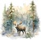 Watercolor Woodland Winter Woods Clipart Forest Moose Bear Mountain Camping Pine Trees Scene Snowy Merry Christmas Sublimation