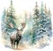 Watercolor Woodland Winter Woods Clipart Forest Moose Bear Mountain Camping Pine Trees Scene Snowy Merry Christmas Sublimation