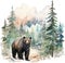 Watercolor Woodland Winter Woods Clipart Forest Moose Bear Mountain Camping Pine Trees Scene Snowy Merry Christmas Sublimation