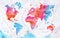 Watercolor world map pink blue