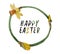 Watercolor wreath of daffodils on the theme of spring and Easter.