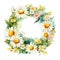 Watercolor wreath of daisies. Chamomile flowers. Painted drawing chamomilies flowers pattern. Floral wreath. Colorful beautiful